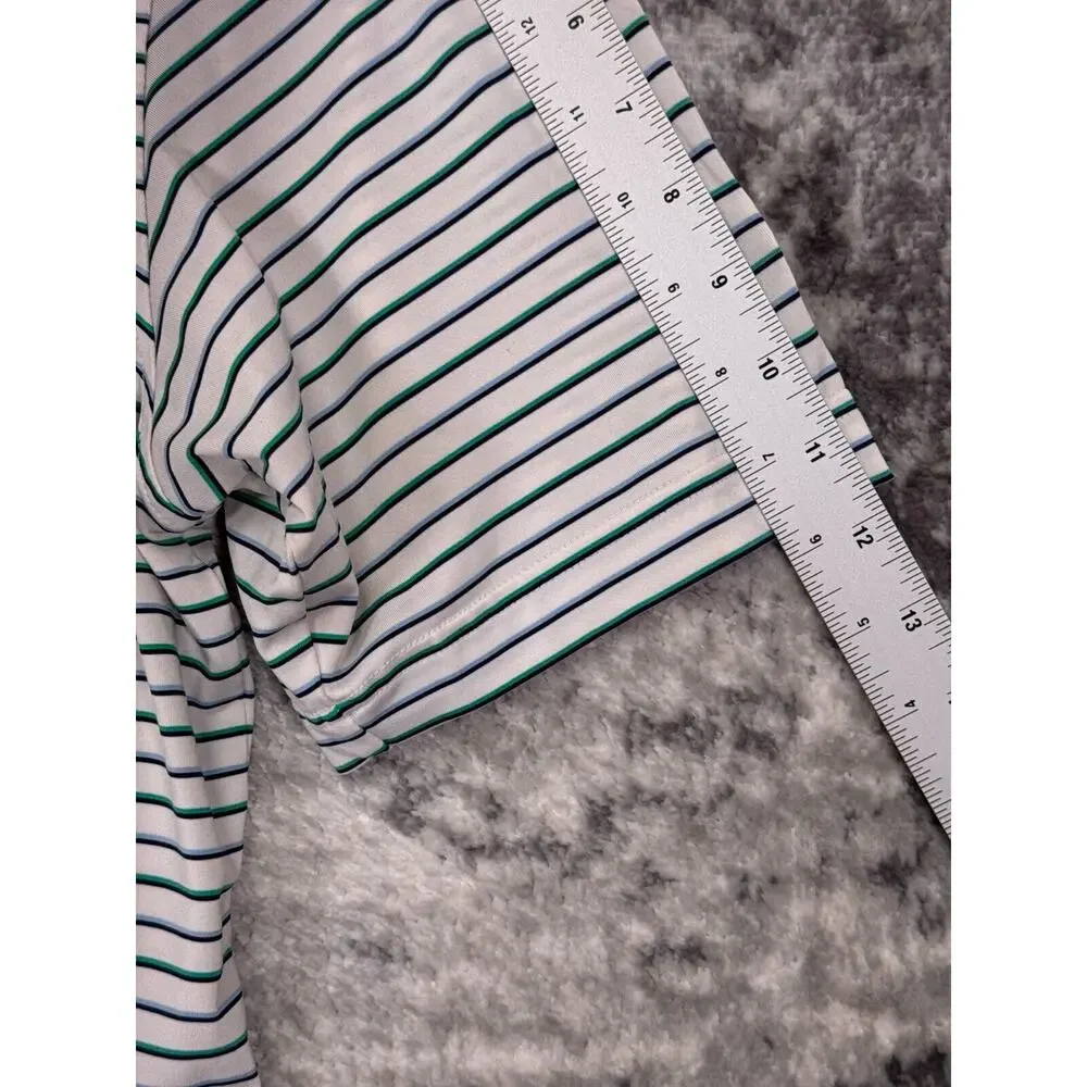 Peter Millar Polo Shirt Large Summer Comfort White Striped Golf Short Sleeve